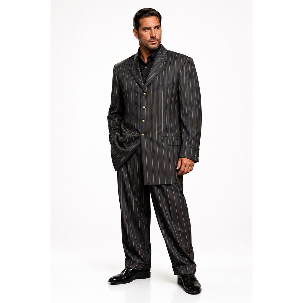 Vittorio St Angelo Men's 46L Zoot Suit 40L Pants Gray Gold Stripe 2-Piece